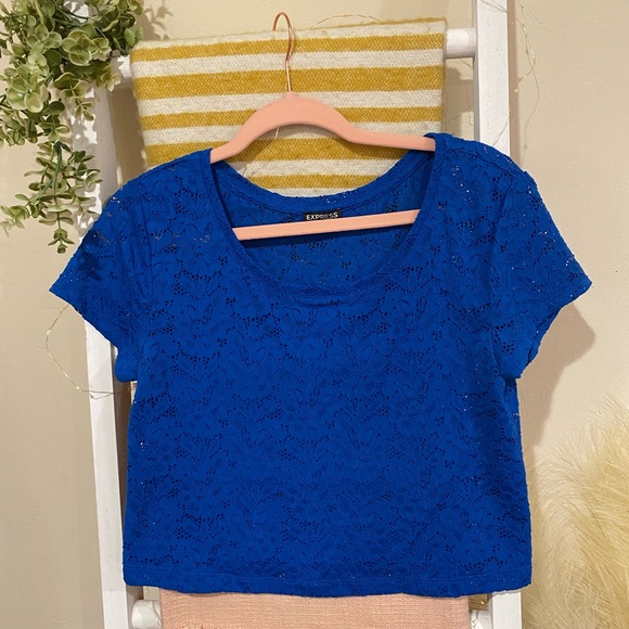 Express Tops Royal Blue Express Lace Crop Top Poshmark